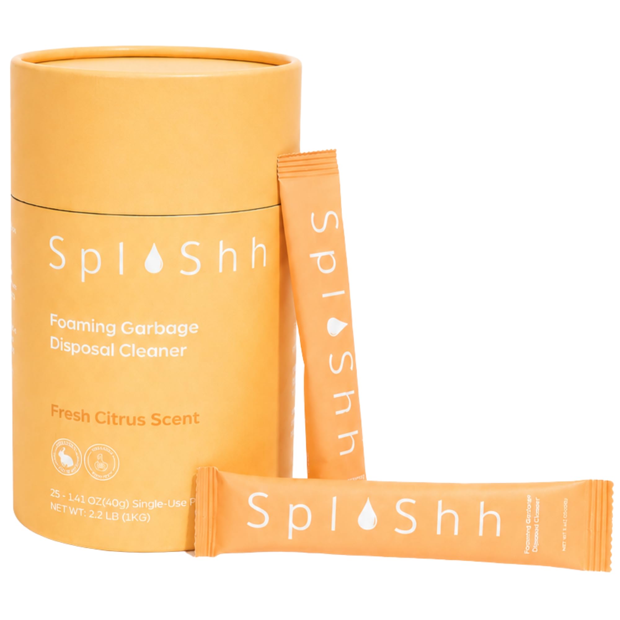SplaShh Foaming Garbage Disposal Cleaner and Deodorizer, 25 Instant Foaming Powder Packets, 12-Month Supply, Mild Citrus Scent, Kitchen Sink Disposer Cleaner, Drain Odor Eliminator &amp; Freshener
