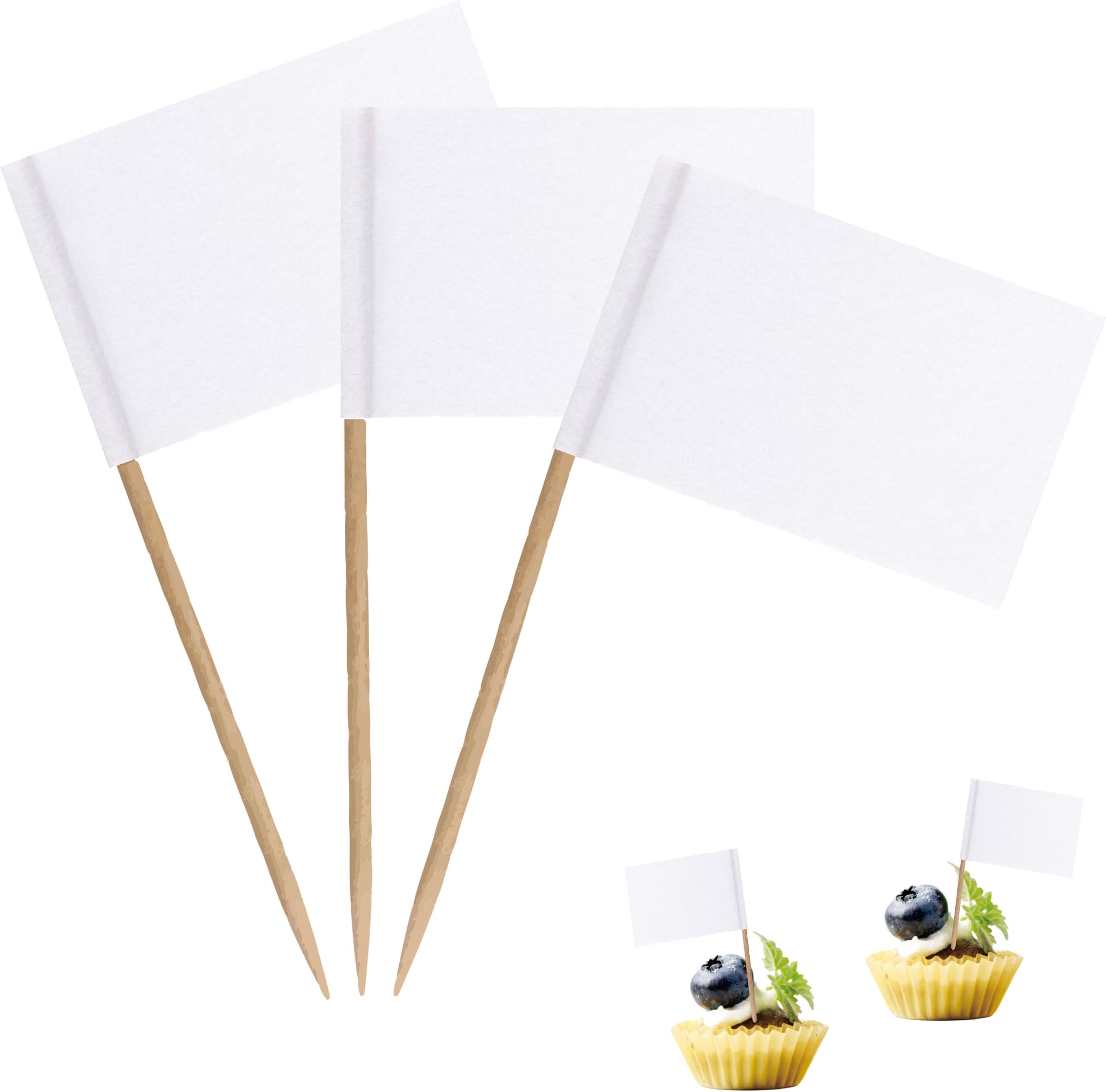 Blank Toothpick Flag Small Mini Labeling Marking DIY Stick Flags for Cocktail Fruit Cupcakes Toppers Food Decorations,100 Pack(White)