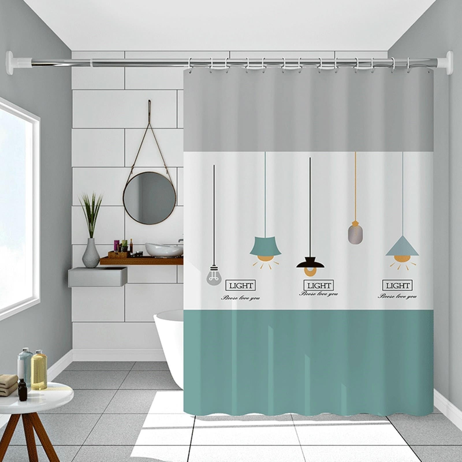 Rideau de douche 180x200 anti-moisissure en PEVA imperméable pour baignoire