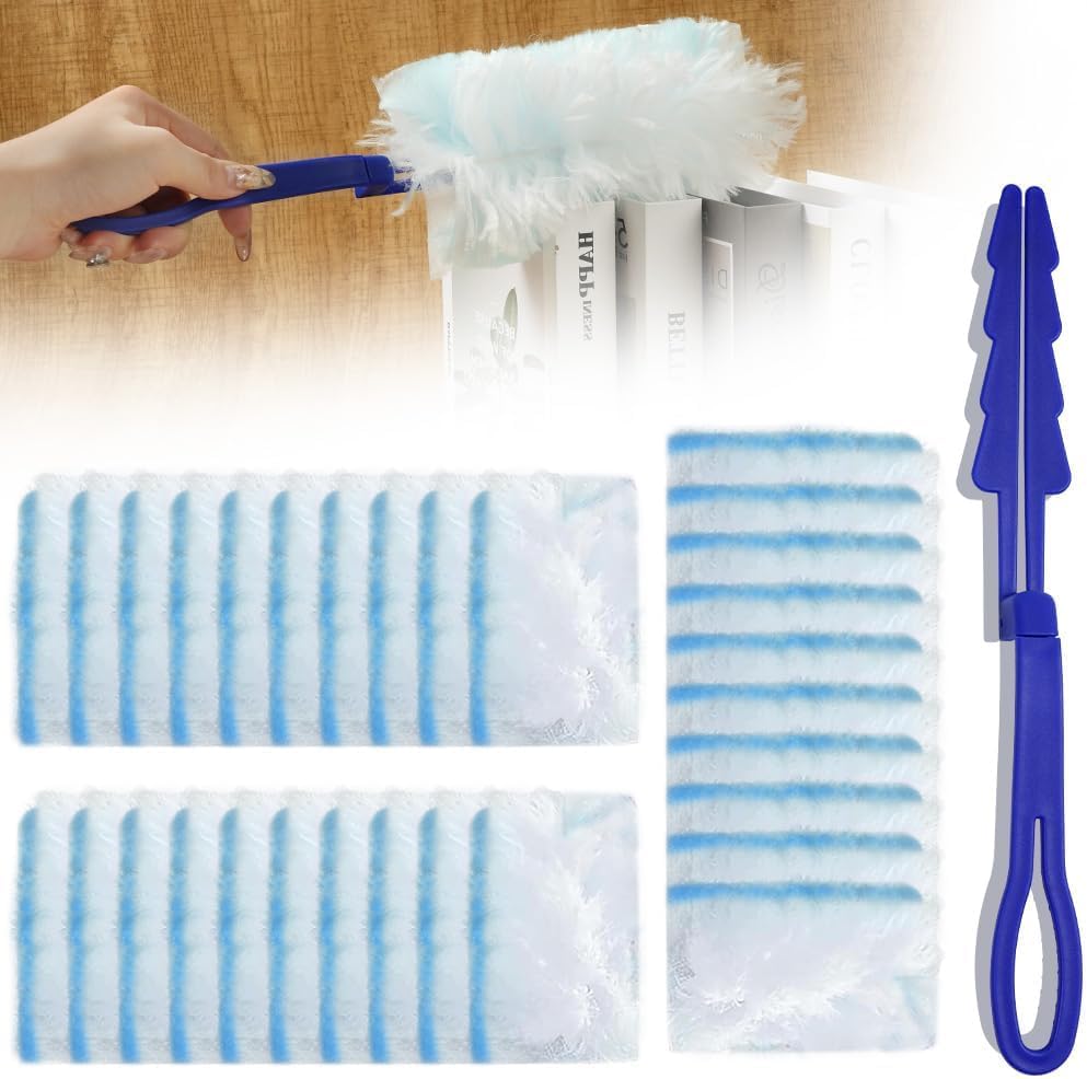 Vicloon 20 szt. Flash Duster do czyszczenia, jednorazowe głowice do kurzu, silne elektrostatyczne usuwanie kurzu, ręczne uzupełnienie kurzu, do czyszczenia rolet, biura, domu, wentylatorów, kurzu