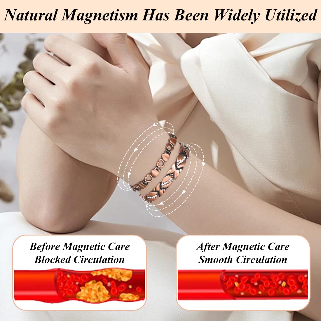 Vicmag Bracelets en cuivre pour femme, ensemble de bagues magnétiques