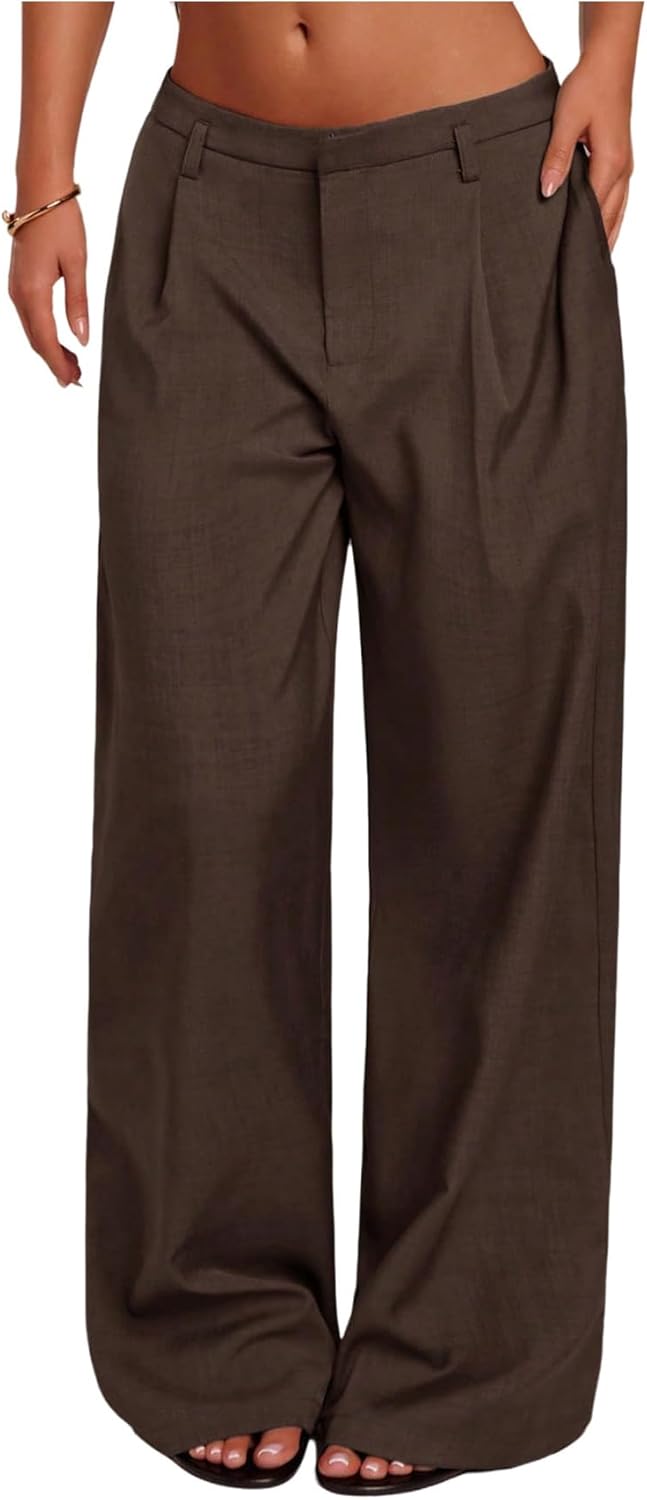 GORGLITTER Women's Low Rise Dress Pants Going Out Formal Outfits Wide Leg Work Slacks Pants Business Casual Trousers