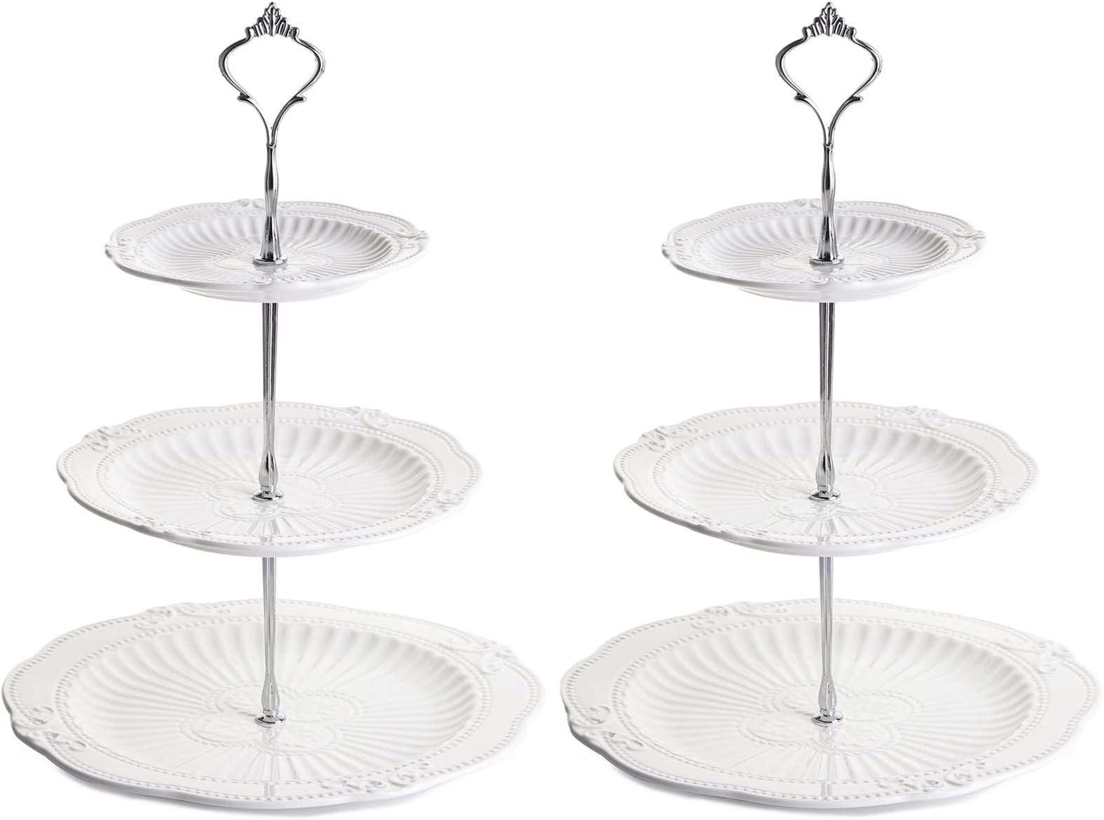 Bekith 2 Pack 3-Tier Porcelain Cupcake Stand, White Elegant Tiered Dessert Stand, Cakes Fruits Candy Pastry Buffet Serving Tray Platter for Tea Party Wedding Baby Shower Home Birthday