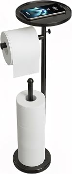 Toilet Paper Holder with Shelf, Tissue Roll Holder Stand with Storage Space for Holding Extra 4 Toilet Paper Rolls, Stainless Steel Rustproof Freestanding Black Matte