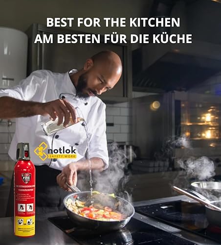 notlok Safety Work - 2X 750g Feuerlöschspray ohne Fluor | Hautfreundlicher Feuerlöscher Schaum für Brände A F & E bis 1000 V | Mini Feuerlöscher Auto - Feuerlöscher Haushalt, Auto Feuerlöscher Klein