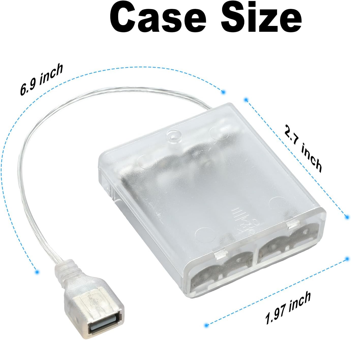 6V 4AA USB Battery Pack - Portable Power Supply with External Interface for LED Neon Signs, Strip Lights, Fairy & Curtain Lights (1PC, Transparent)