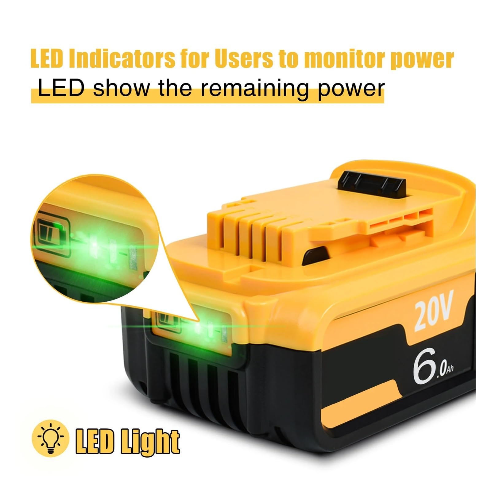 AGASHI Batteria agli ioni di Litio da 20 V 3,0 Ah/6,0 Ah/9,0 Ah, Compatibile con Dewalt DCB200 DCB206 DCB207 DCB204 DCB203 DCB200-2(2 PCS 9000AH)