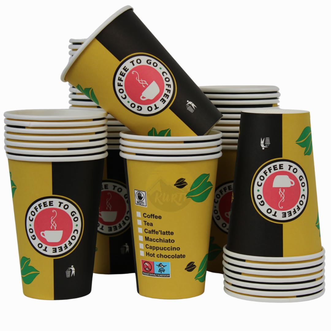 KURTT - Kaffeetassen to go - 300 ml - Auslaufsicher -Einwegbecher - Pappbecher - To-Go - Umweltfreundlicher Kaffeebecher aus Pappe - 12 oz - 1000 Stück, COF300ML