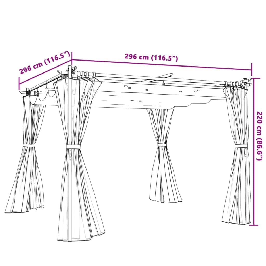 Gazebo da Giardino 3x3 m con Tende Crema in Acciaio | Pergolato da esterno per giardino e patio con tetto retrattile regolabile e tende laterali con cerniera.