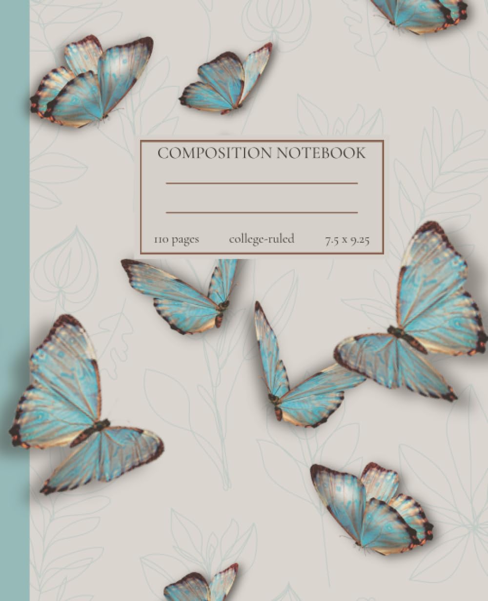 Composition Notebook College Ruled: Vintage Blue Butterflies Illistration Journal | Wide Lined | Nature Aesthetic For School, Work, College, Journaling, Office