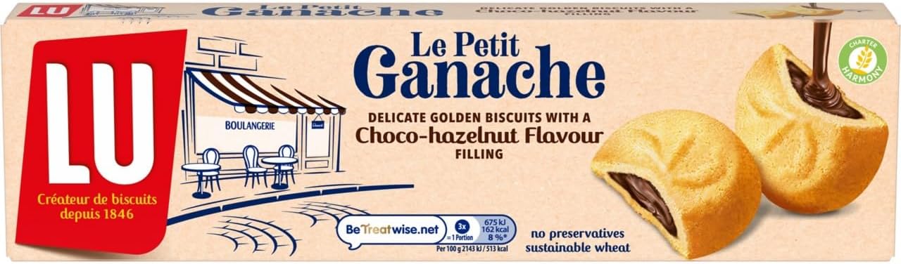 LU Le Petit Ganache Delicate Golden Biscuits With a Choco-Hazelnut Flavour Filling, 105 g (Pack of 1)