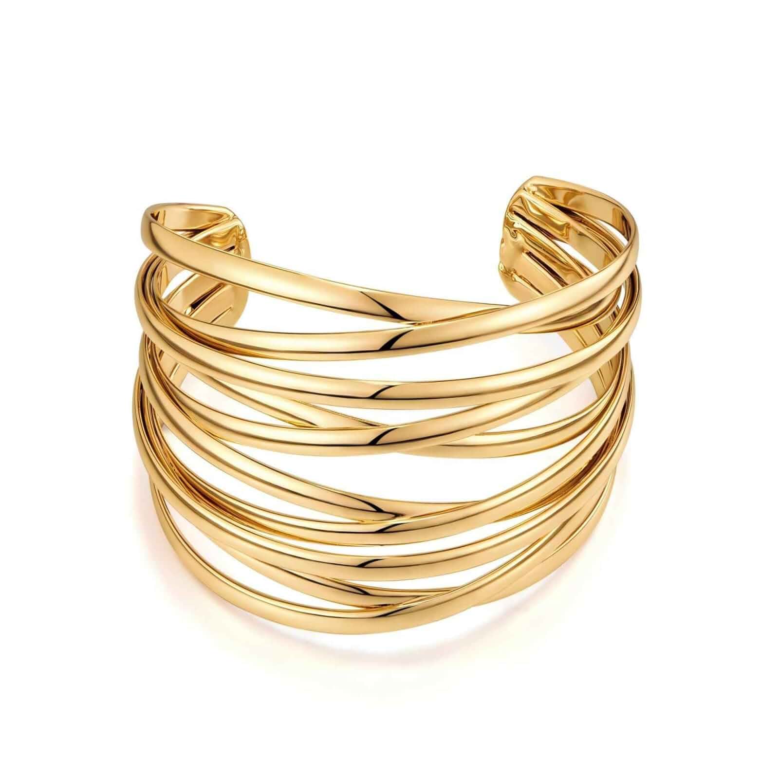 Gold Cuff Bracelet for Women, Multi-Layer Cross Wire Open Bangle