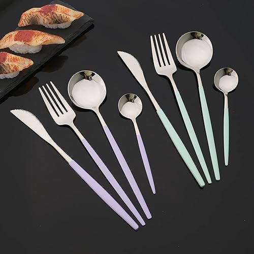 Miniatura 2 de JASHII Juego de cubiertos de 24 piezas, juego de cubiertos de acero inoxidable, juego de cubiertos pequeños de color fresco, moderno y elegante para