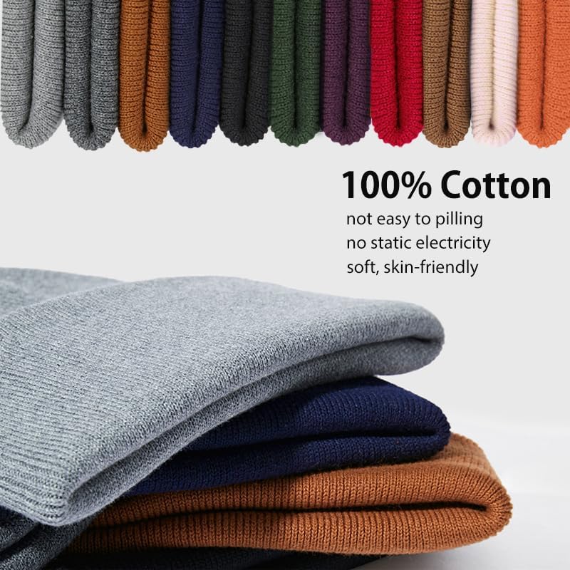 100% Cotton Beanie for Women Men,Double-Layer Knit Warm Winter Hat Soft Cuff Fisherman Beanies Hats Slouchy Skull Cap - Image 7