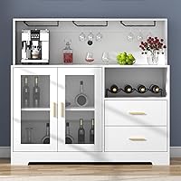 Vista 4 de Armario de bar para el hogar con luz LED, gabinete de barra de café con estante para vino y copas, gabinetes de vino con gabinete de almacenamiento