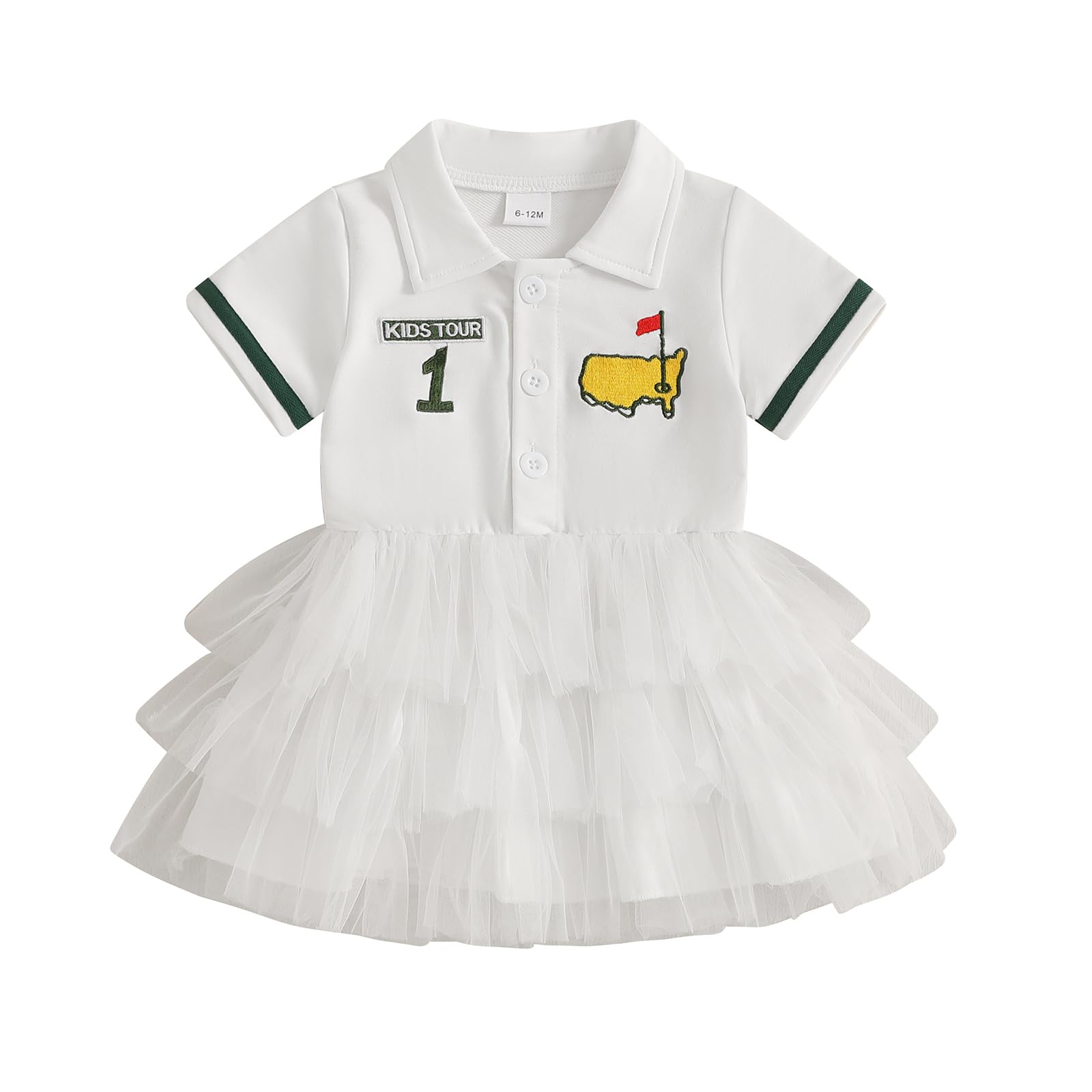 Toddler Baby Girl Golf Outfit Golf Embroidery Polo Shirt Tutu Tulle Dress Cake Smash Dress Hole in one Birthday Outfit (White, 6-12 Months)