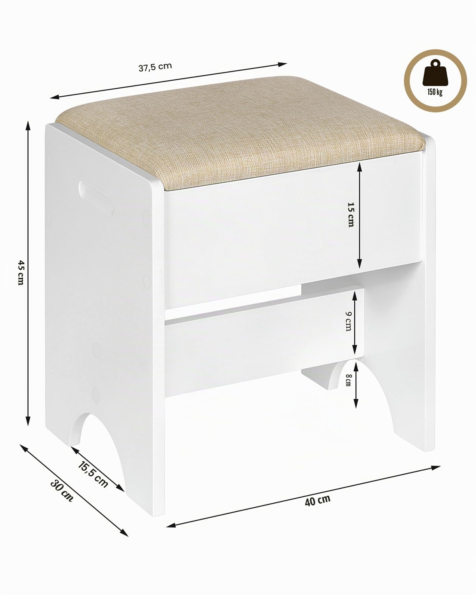 WOLTU Vanity de Maquillaje, Tocador de Maquillaje con Taburete, Tocador con Espejo y Luz LED, Luz Ajustable, con 7 Cajones, para Dormitorio, Sala de Belleza y Vestidor, 107x39,5x140,5 cm, Blanco