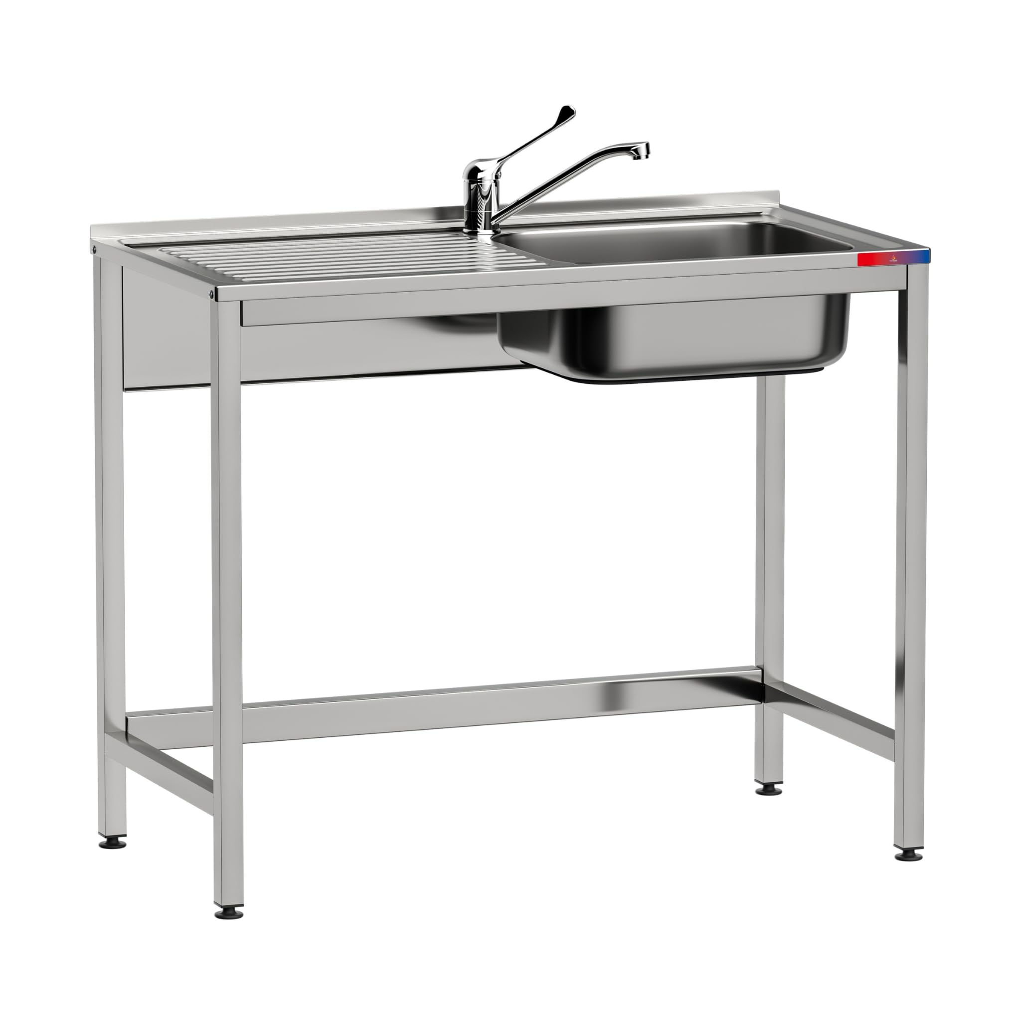 Fregadero Industrial Acero Inoxidable, 1 Seno con Escurridor, 1000x500x850 mm, Acabado Pulido Satinado, Ideal Hostelería y Cocina Profesional (Monomando Codo, Seno Derecha)