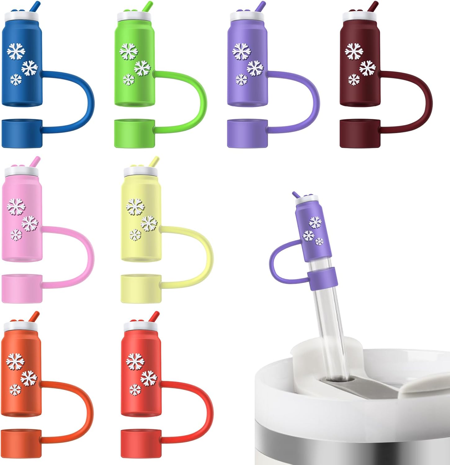 8pcs Straw Cover Cap for Stanley Cup, 10mm Silicone Straw Topper Compatible with Stanley 30&40 Oz Tumbler, Silicone Straw Cover Cute, 0.4in Dust-Proof Drinking Reusable Straw Tips Lids 8pcs Drinking Cup Straw Cover