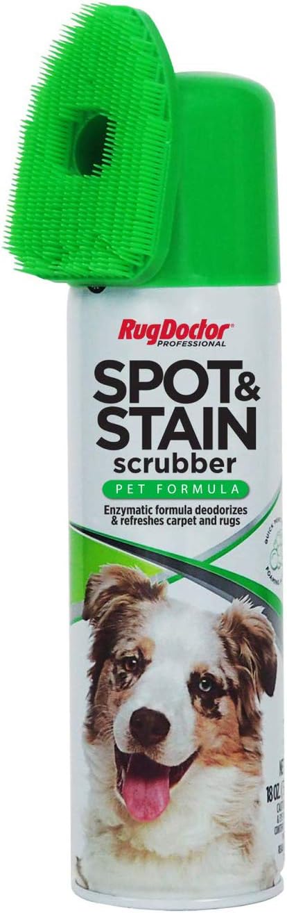 Rug Doctor Spot and Stain Scrubber Pet Formula, 18 oz. – Powerful Pro-Enzymatic Formula Removes Pet Stains & Odors, Built-In Fabric-Safe Brush, CRI Tested & Approved