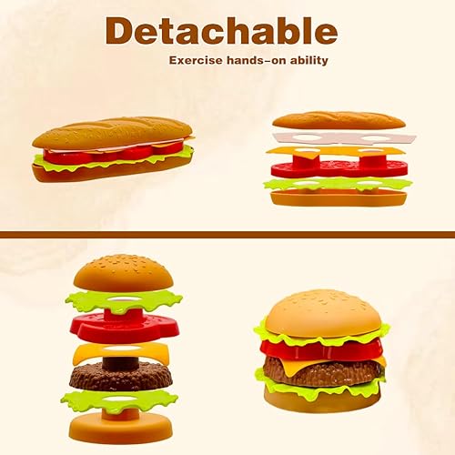 Miniatura 6 de Juego de 33 piezas de comida de cocina de juego de postres, hamburguesas, perritos calientes, papas fritas, juego de mesa, casa de juegos