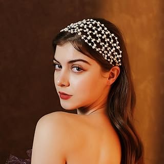 Bride Wedding Pearl Hair Mesh Gold Hair Piece Jewelry Bead Headpiece Handmade Bridal Wedding Hair Accessories for Women and Girls