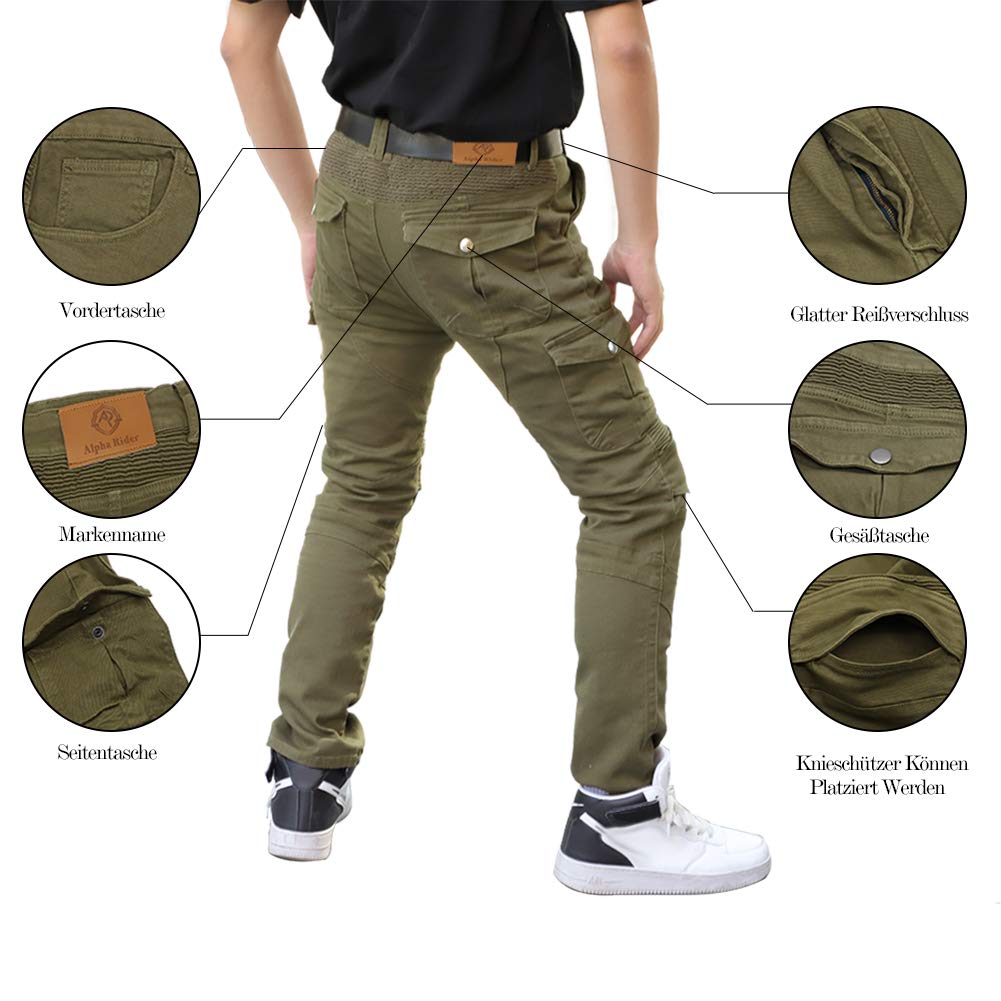 Jeans da moto uomo con protezioni Pantaloni da ciclismo Verde militare