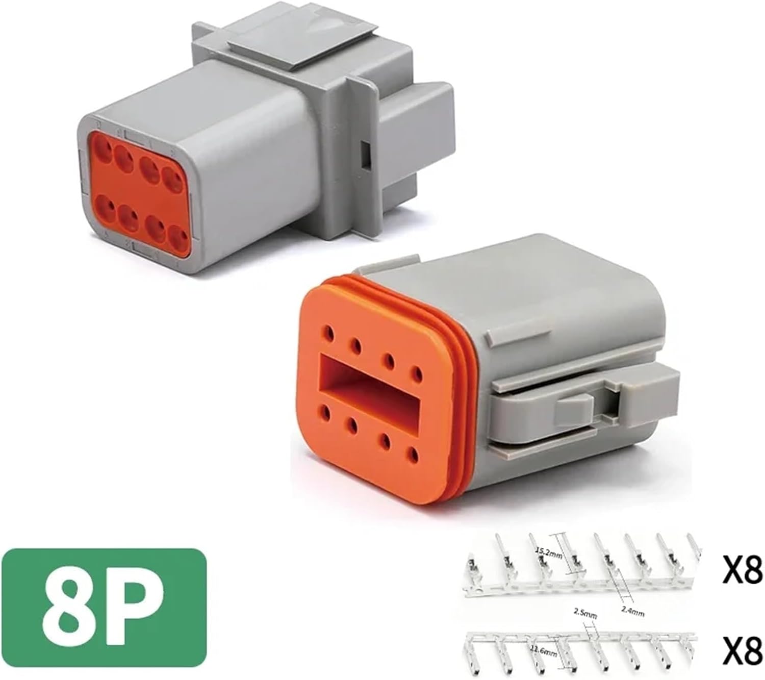 1/5 Sets DT 2P/3P/4P/6P/8P 22-16AWG Waterproof Connector connectors Plug Kit DT06-2S DT04-2P DT04-3P(Size:8P Whole Set,Color:1 Sets)