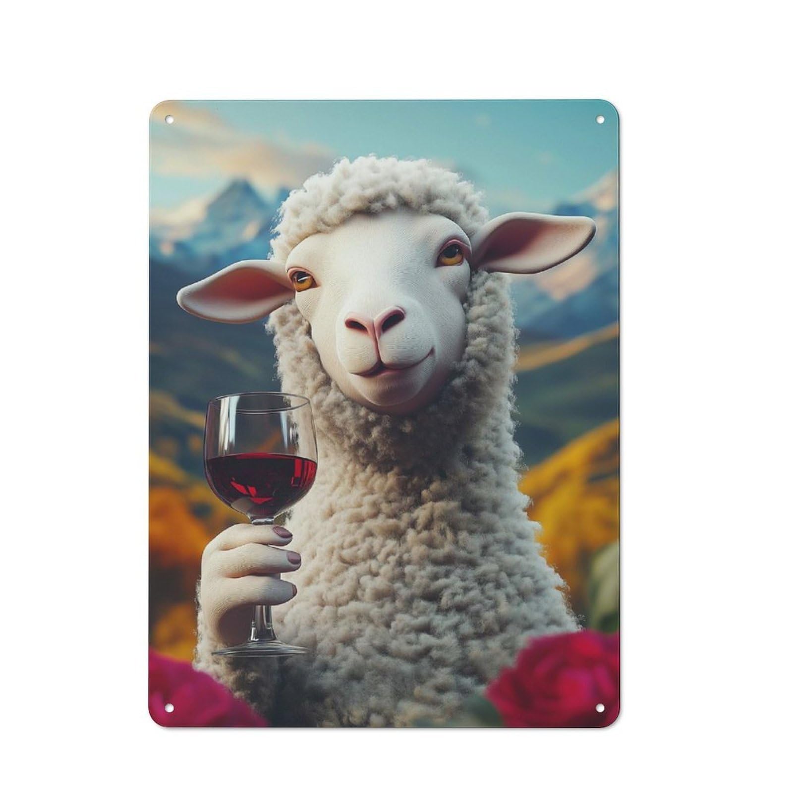 Junmoney Style-8 For Garden Room Or Summerhouse, Sheep With Wine Funny Meme Retro Metal Sign 40X30cm, For Vintage Wall Decor Fans, For Metal Sign Collectors