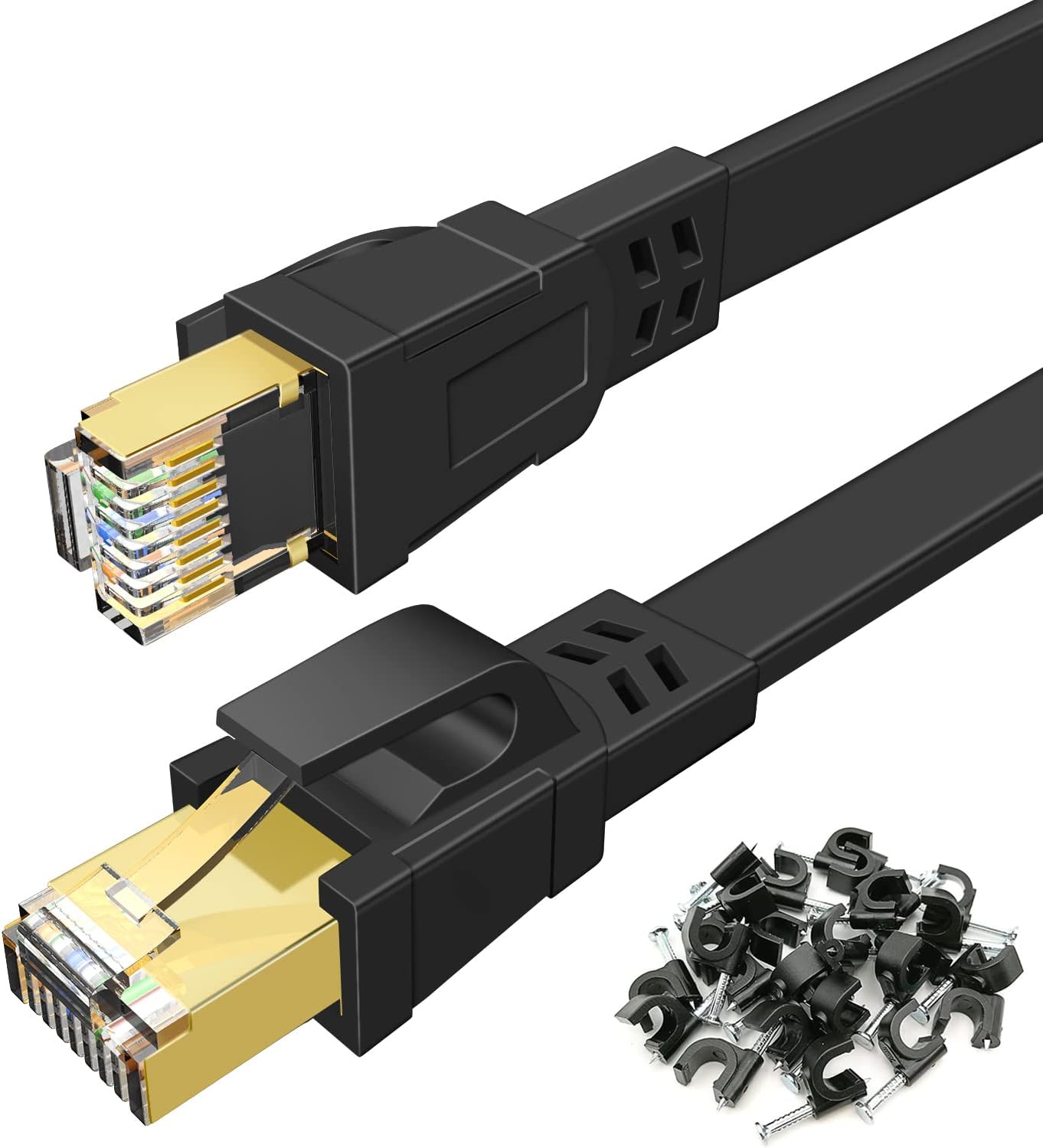 DEEGO Cat 8 Ethernet Cable, 30 FT High Speed LAN Cable, Shielded 40Gbps 2000MHz Flat Network Cable U/FTP 30AWG with Gold Plated RJ45 Connector for Gaming, Router, Modem, PC, PS4, PS5