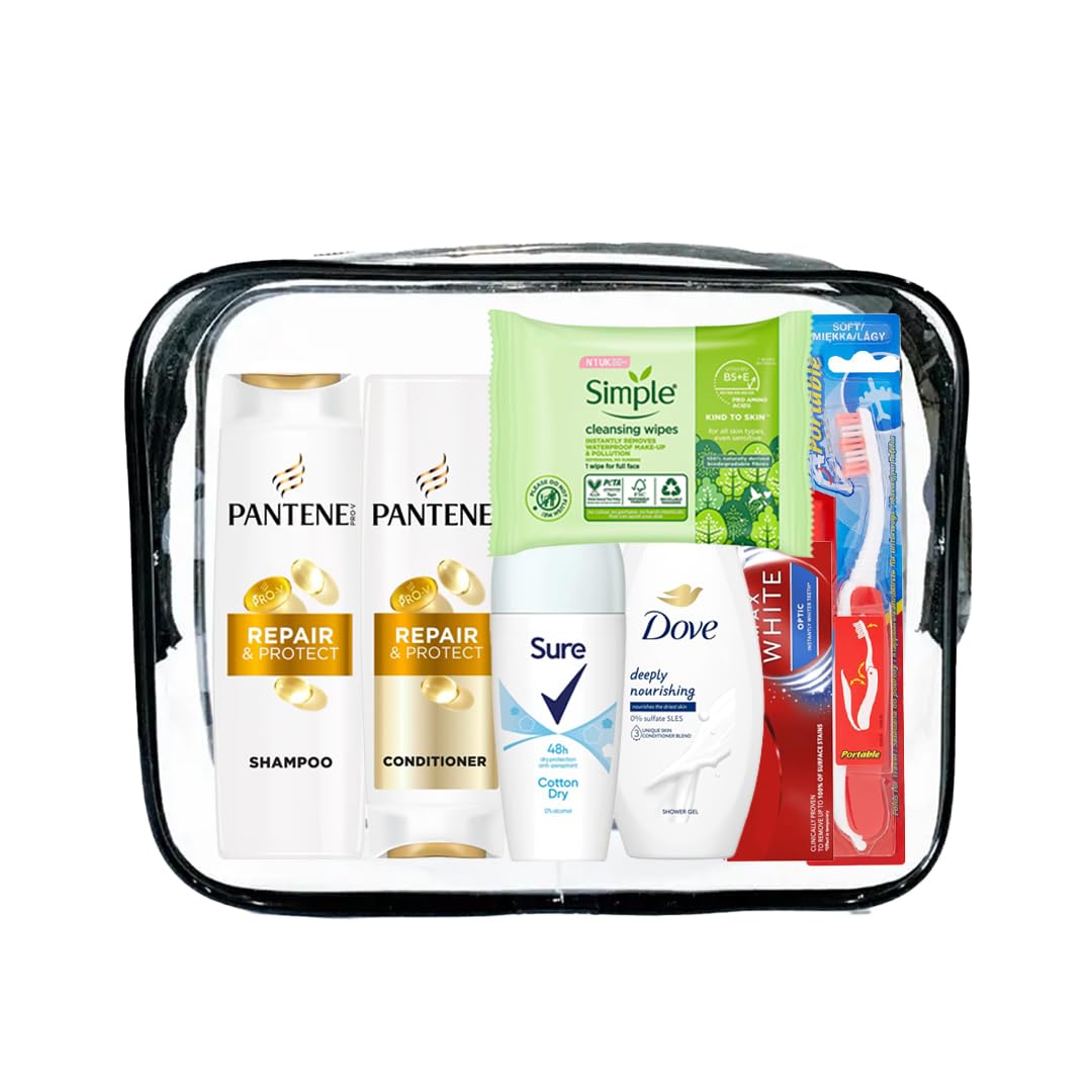Mini set di articoli da toeletta da viaggio da donna, essenziali per ospedale, materinty, campeggio, vacanze e vacanze, articoli da toeletta da viaggio inferiori a 100 ml, borsa da viaggio trasparente