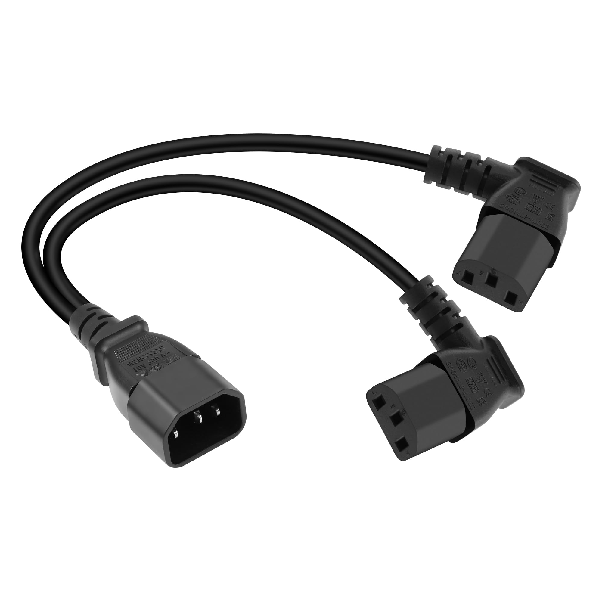GELRHONR IEC320 C14 to two C13 PDU power extension cords, C14 male to 90 degree double curved C13 female power cords for c...