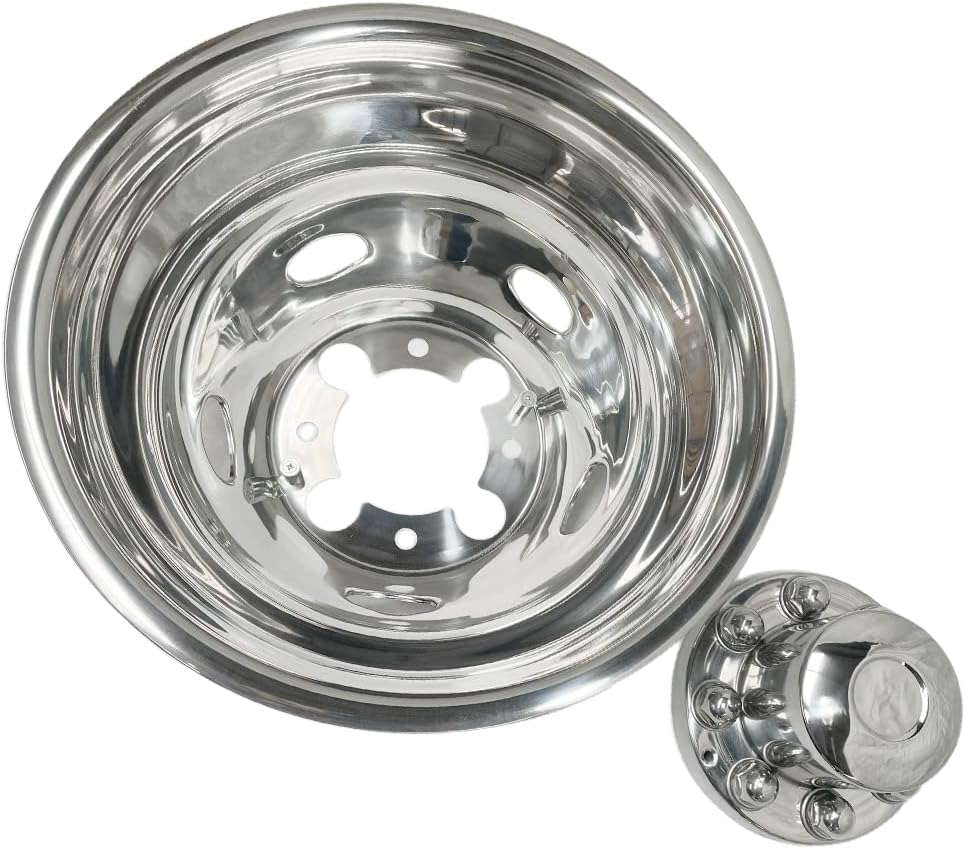4pcs 17 Protective Polished Stainless Steel Dually Wheel Simulators, Waterproof Replacements Screw-On Wheel Cover Removable Centre Cap,8 Lug Hubcap Fit for 03-18 Dodge Ram 3500 708D