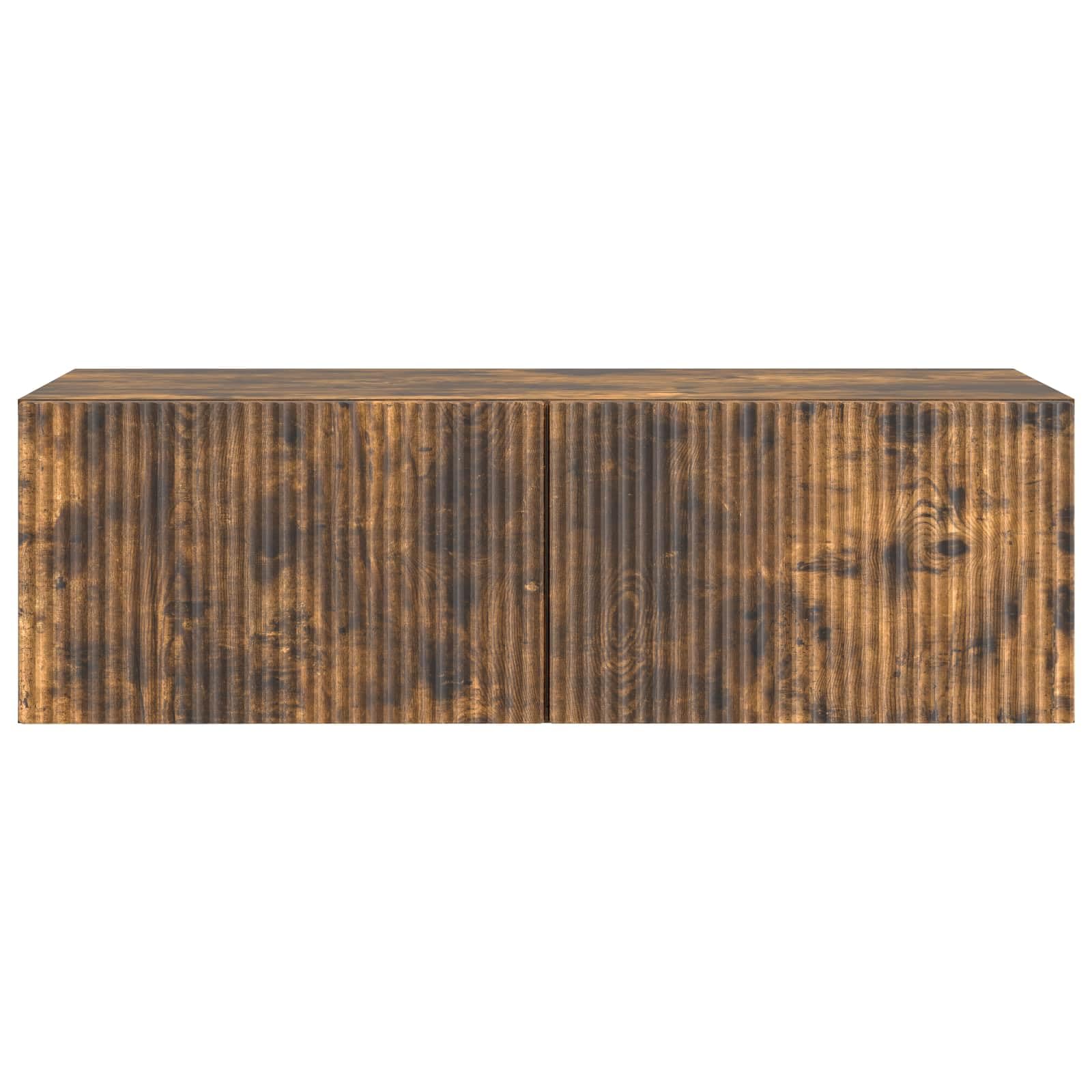 Wandmontierter TV-Schrank Geräucherte Eiche, 98 x 41 x 30 cm Schwebendes TV Lowboard aus Holzwerkstoff, Platzsparender Fernsehschrank mit 2 Türen für Wohnzimmer & Media Center