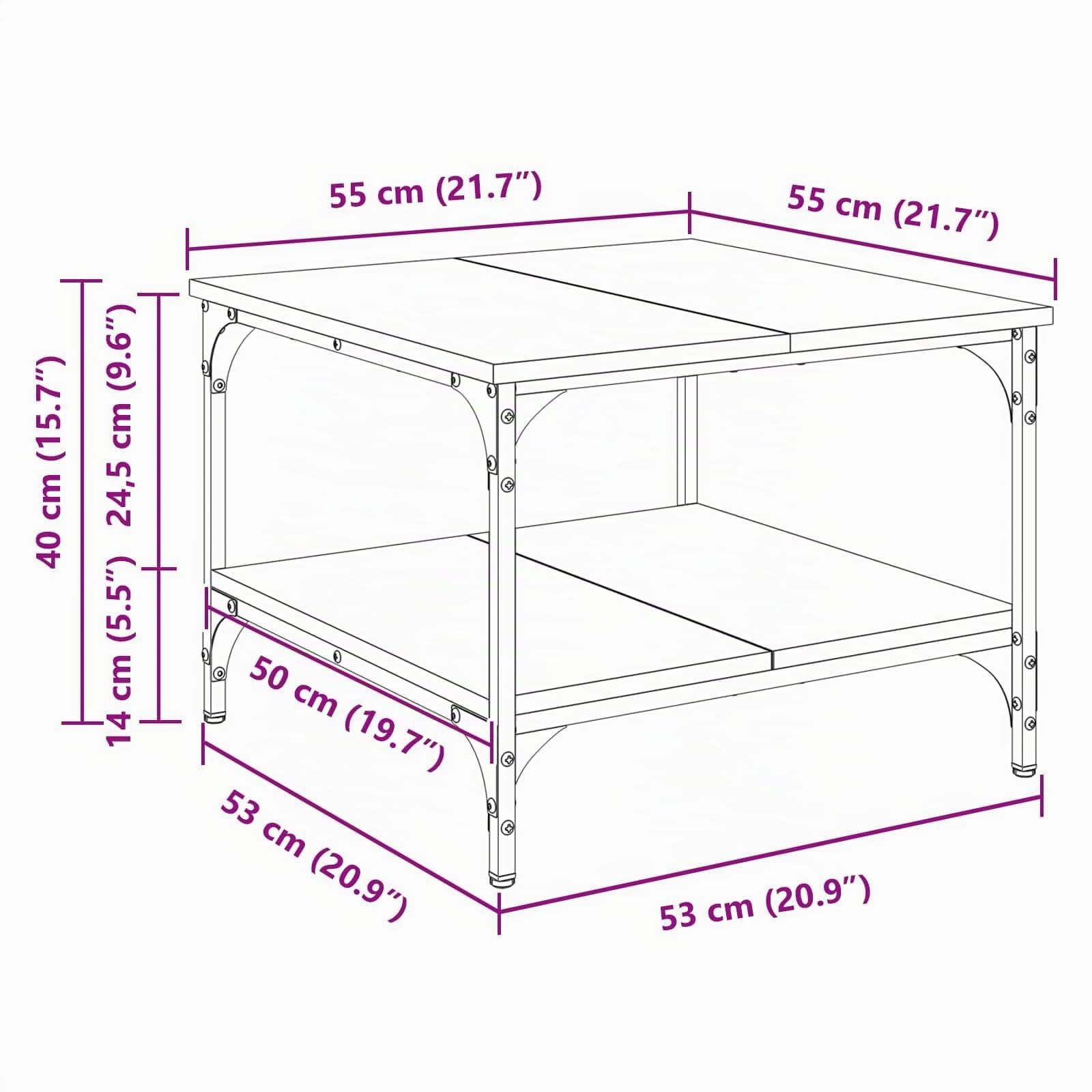 vidaXL Table Basse Chêne Artisanal 55 x 55 x 40 cm Bois d'ingénierie