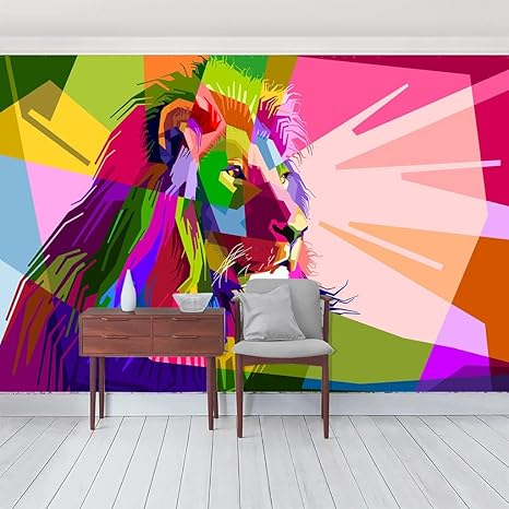 Amazon モダンアートライオンズ壁紙 350x250 Cm 絹のようなシルクの質感 カスタマイズ可能な大型壁画 砂壁にはれる壁紙 天井壁紙壁画 壁紙おしゃれ 天井用パネル壁紙 壁絵 厚手 部屋 インテリア 壁の装飾 Diy 工具 ガーデン