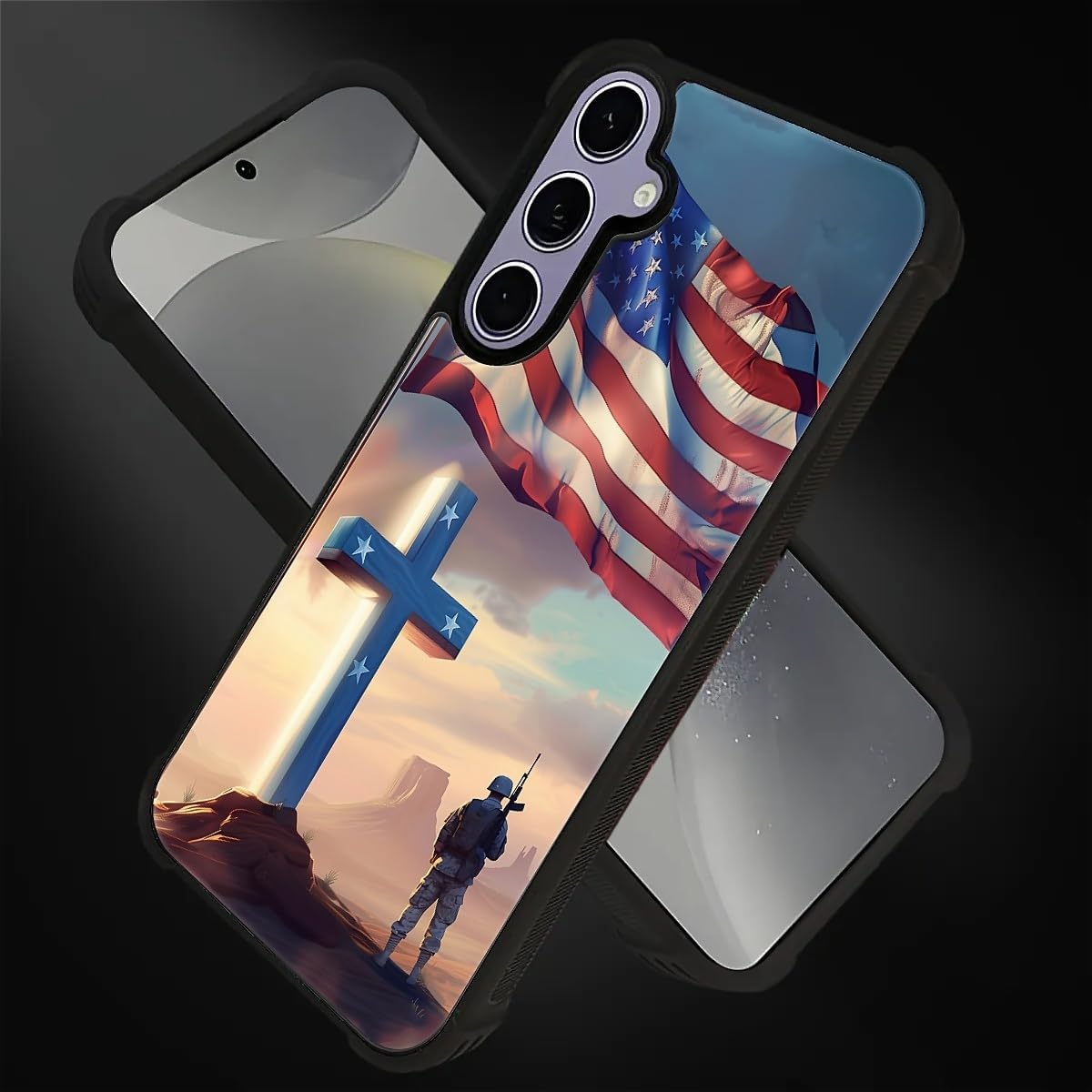 CARLOCA Compatible with Samsung Galaxy S24 S25 Case, Cross USA Flag Army Patriotic Fashion Pattern Design for Girl Shockproof Anti-Scratch Hard PC Back Case for Samsung Galaxy S24 S25 image 3