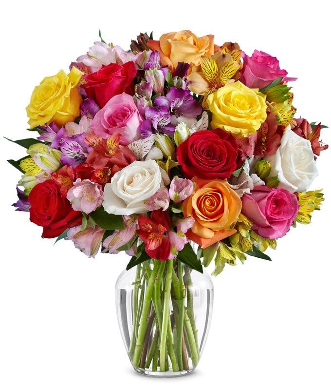 From You Flowers - Deluxe Bright & Sunny Roses with Glass Vase | Fresh Flower Bouquets for Birthday, Anniversary, Get Well or Celebration