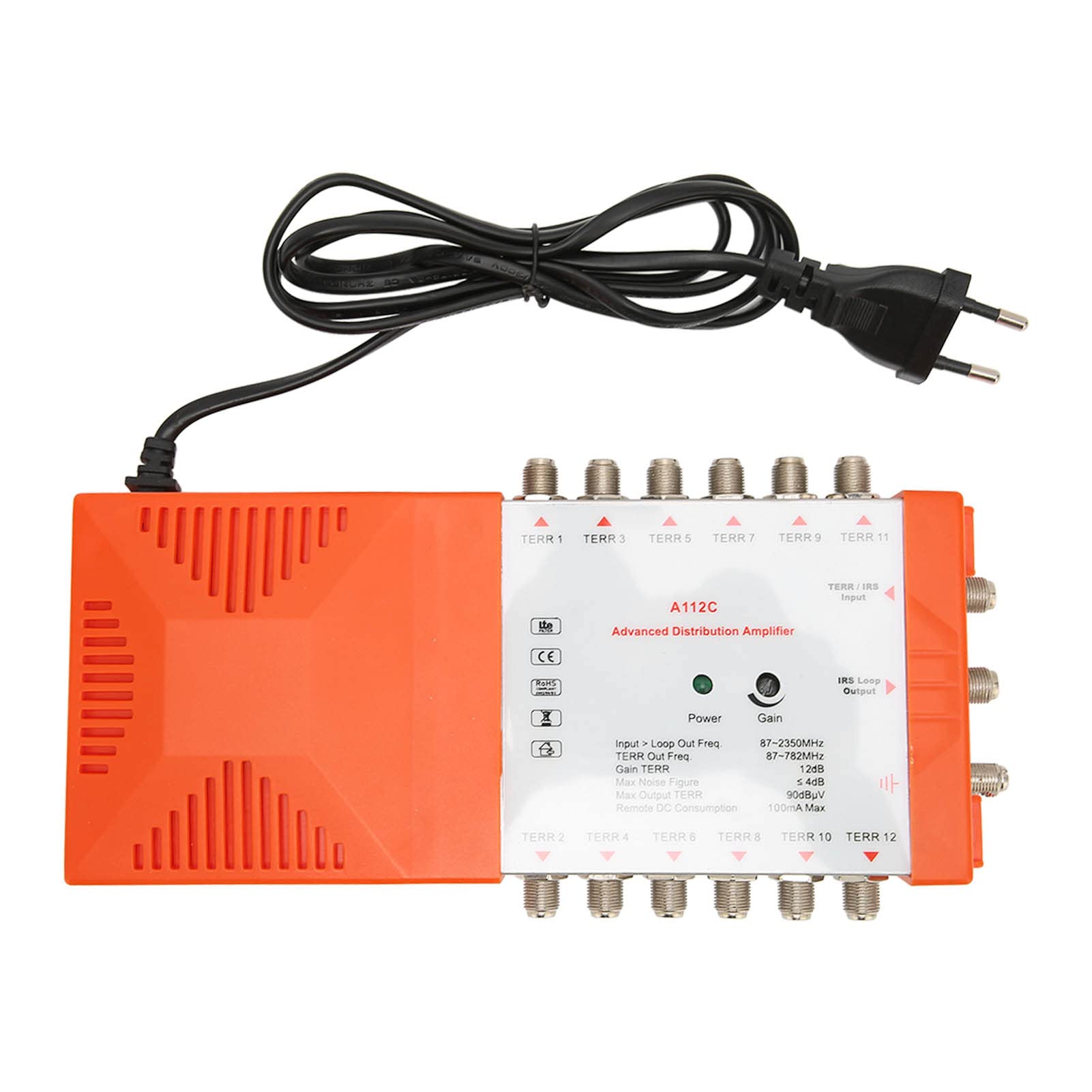 Splitter Ad Alto Guadagno per Amplificatore di Distribuzione a 12 con Indicatore LED per Home Theater 24x12x5 Cm Plastica