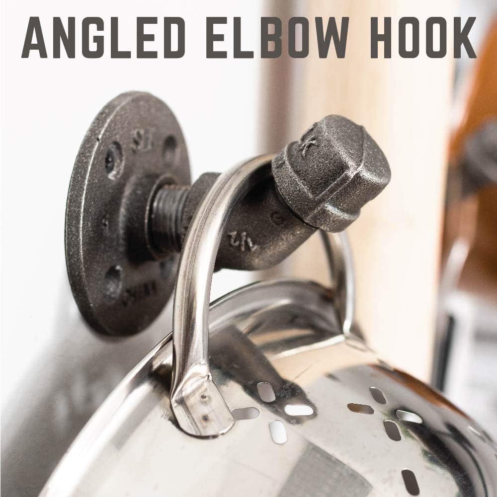 PIPE DECOR Coat Hooks Industrial Heavy Duty Wall Mounted, Rustic Iron DIY Style, Steel Grey Black for Entryway, 1/2” Inch Threaded Floor Flanges, Fittings and Elbows, Floating Hook Kit, 4 Pack image 5