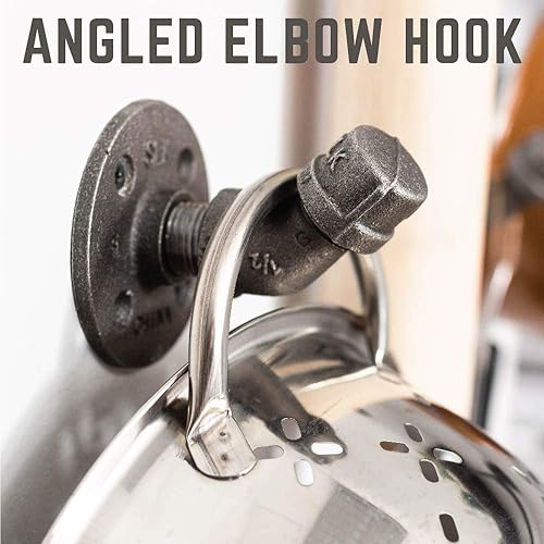 Miniatura 6 de PIPE DECOR Ganchos industriales resistentes montados en la pared, estilo rústico de hierro para bricolaje, acero gris negro para entrada, bridas de