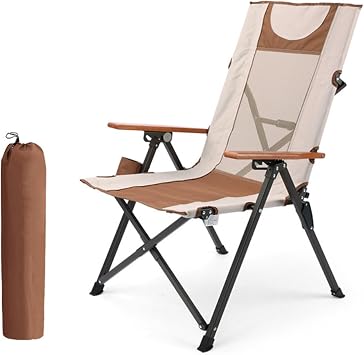 Folding Beach Chair Lounger Set of 2 4 Position Portable Backpack Foldable Camping Chair with Cup Holder and Wooden Armrests Patio Chaise Lounge for Outdoor Lawn Trip Picnic,One Size,Brown
