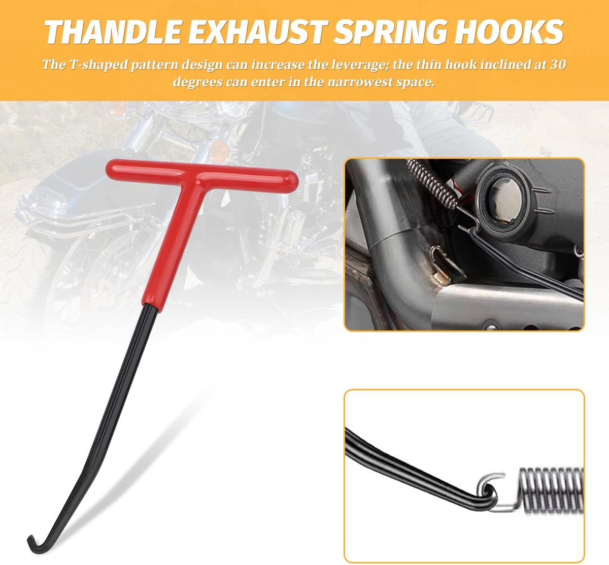 Zpana Motorcycle Exhaust Spring Puller Tool, T-Shaped Handle Exhaust Spring Removal Tool with Rubber Grip, Installer Hook Snowmobile Puller Pipe, Universal for Motorcycle Dirt Bike ATV (Black) image 5