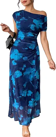 Women's Floral Off Shoulder Wedding Guest Dress Party Gown