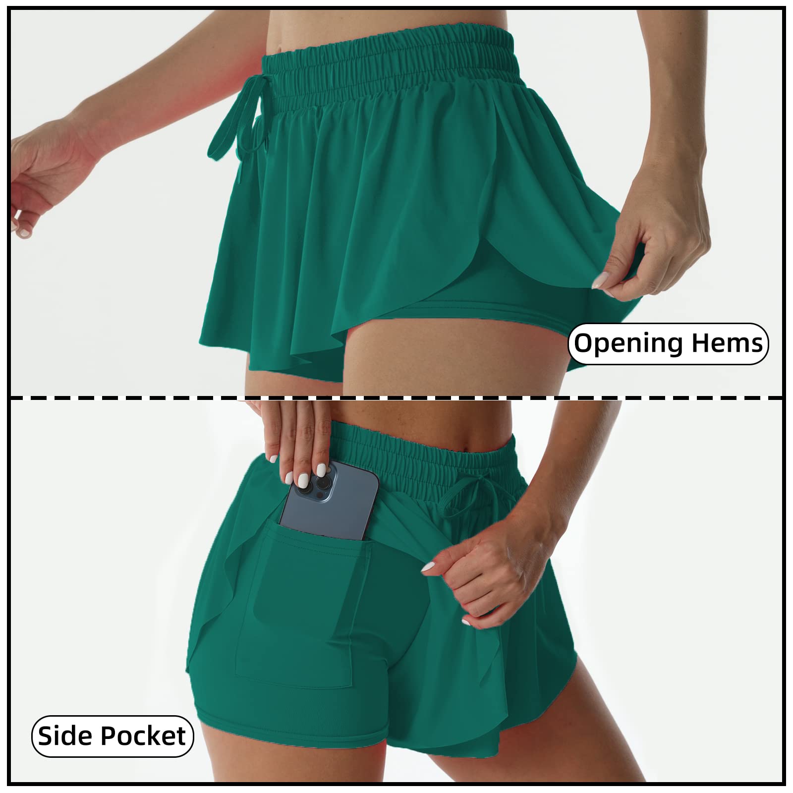 Flowy Athletic Shorts for Women Running Tennis Butterfly Shorts Girls 2-in-1 Double Layer Quick-Drying Comfy Shorts: XX-Small Forest Green