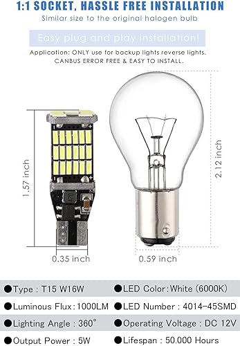 Miniatura 8 de 921 Bombillas LED 912 Luces de marcha atrás, paquete de 6, 6000 K Xenón blanco CANBUS T10 T15 906 W16W 921K 922 de respaldo, repuesto para luces de