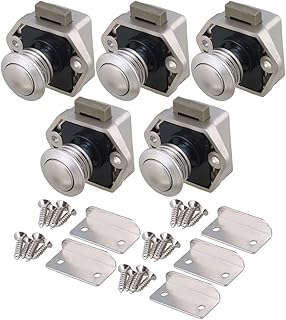 RDEXP 20mm Opening Hole Push Button Keyless Locks Latch Knob Cupboard for RV Drawer Cabinet Door Thickness 15-27mm Set of 5