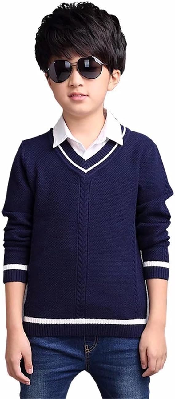 Amazon Amigoyo キッズ セーター 子供服 男の子 ボーイズ フォーマル Vネック 厚手 秋冬 長袖 カジュアル 防寒 3色 かっこいい 学園風 セーター 通販