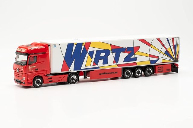 herpa truck model Mercedes-Benz Actros '18 Bigspace 15 metre reefer semitrailer tractor Wirtz Popart, on a scale of 1 : 87, plastic miniature, made in Germany, model building, collectors edition