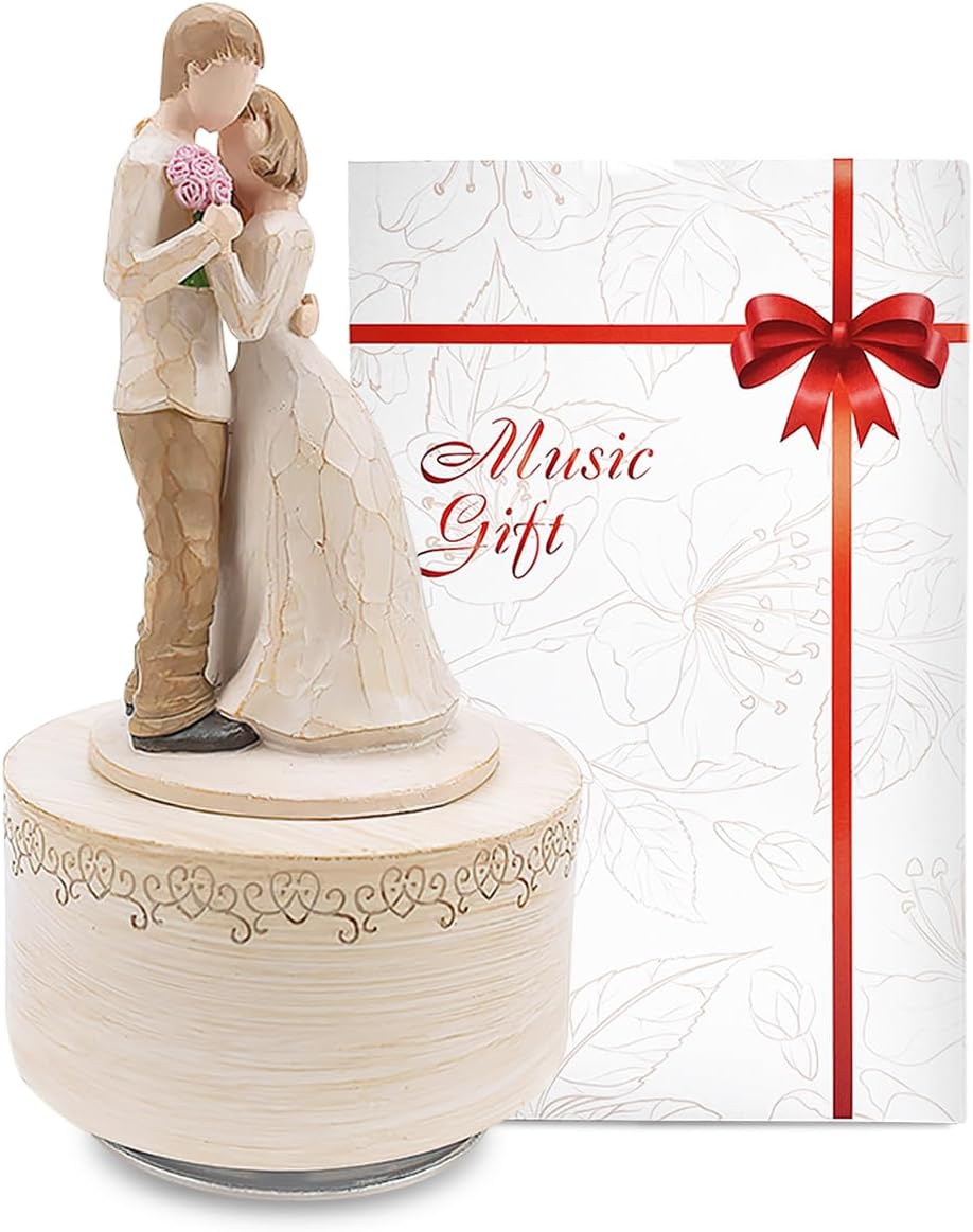 Music Box Lovers Gifts,Couple Hugging Sculpted Statue,Hand-Painted Collectible Figurine,Christmas Birthday Festival Musical Gift Home Office Studio Decoration,Plays Can't Help Falling in Love